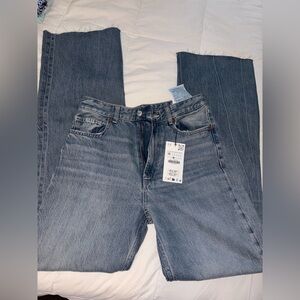 zara high rise wide leg blue denim jeans